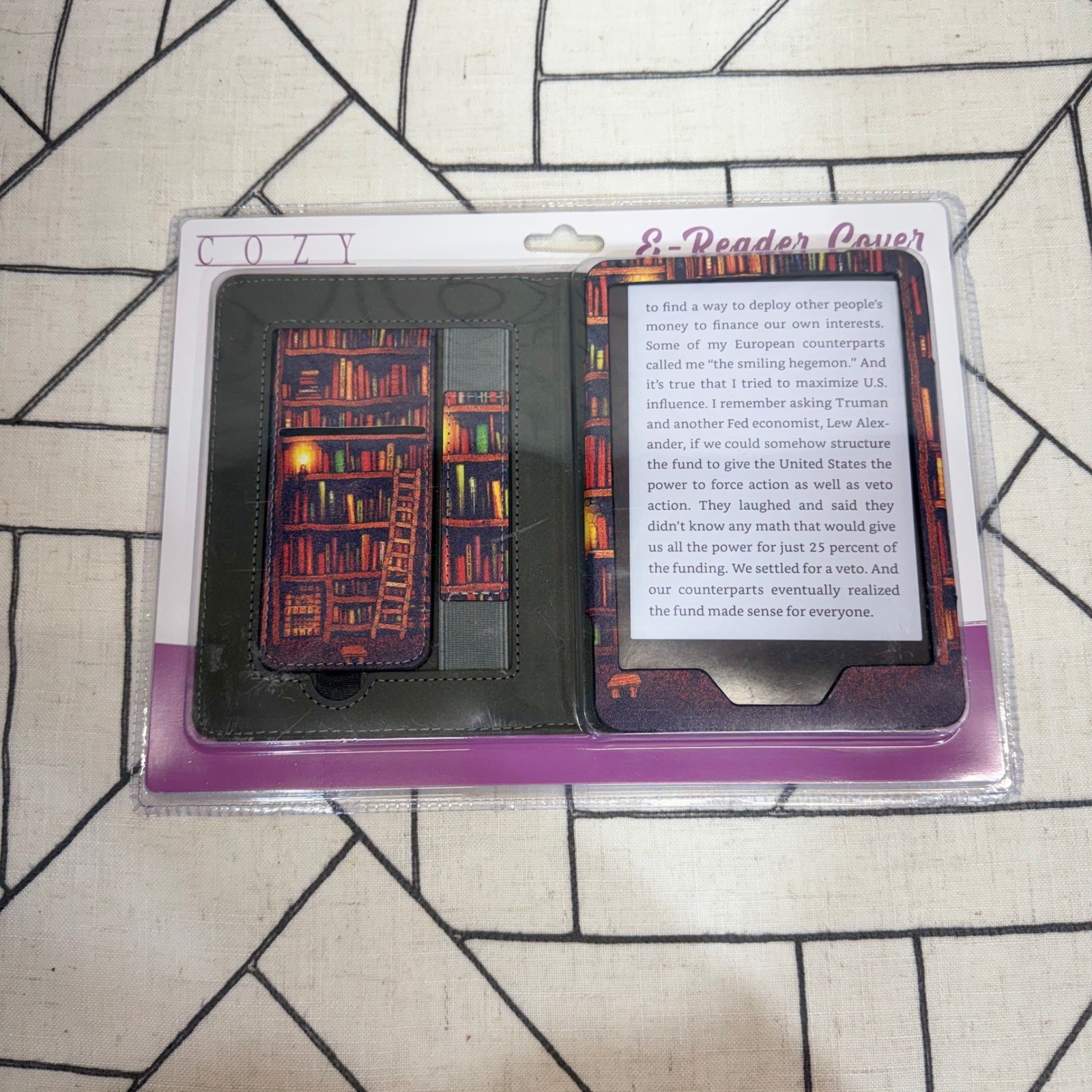 Cozy E-Reader Cover 6.8 7 Inch Brown Library Bookshelf Kindle Paperwhite Case