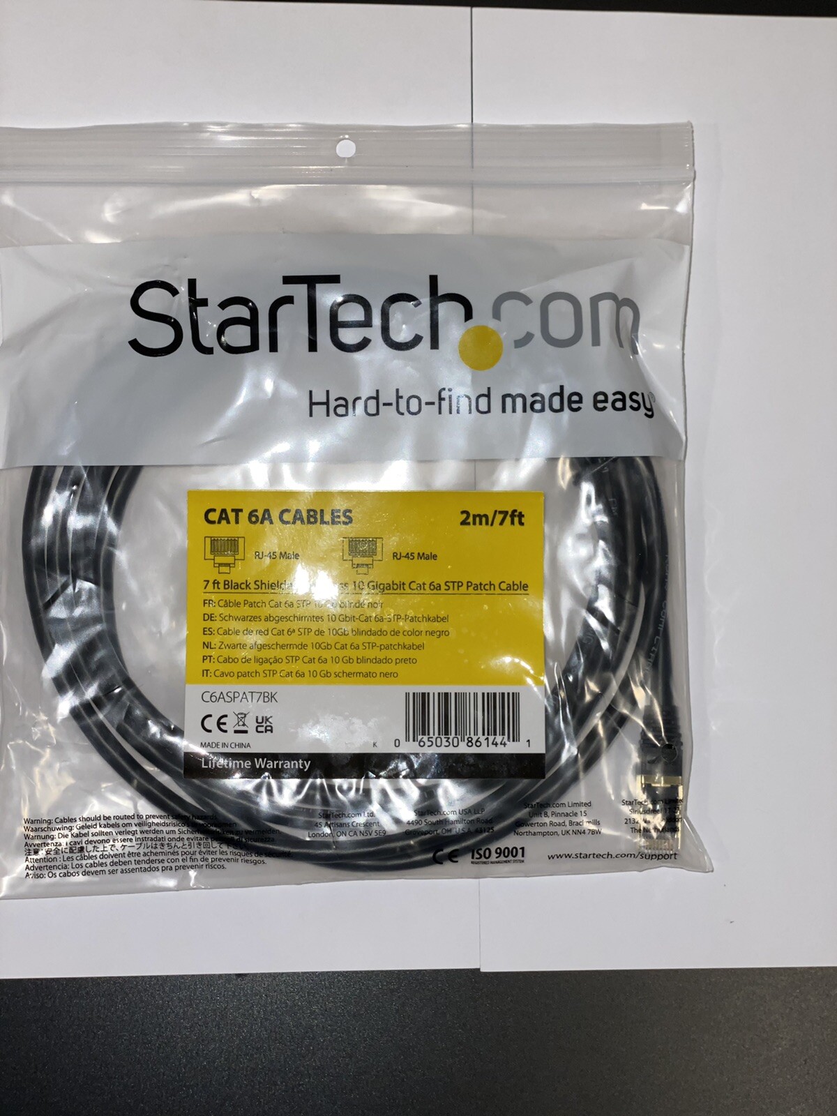 StarTech C6ASPAT7BK 7ft CAT6a Ethernet Cable - 10 Gigabit