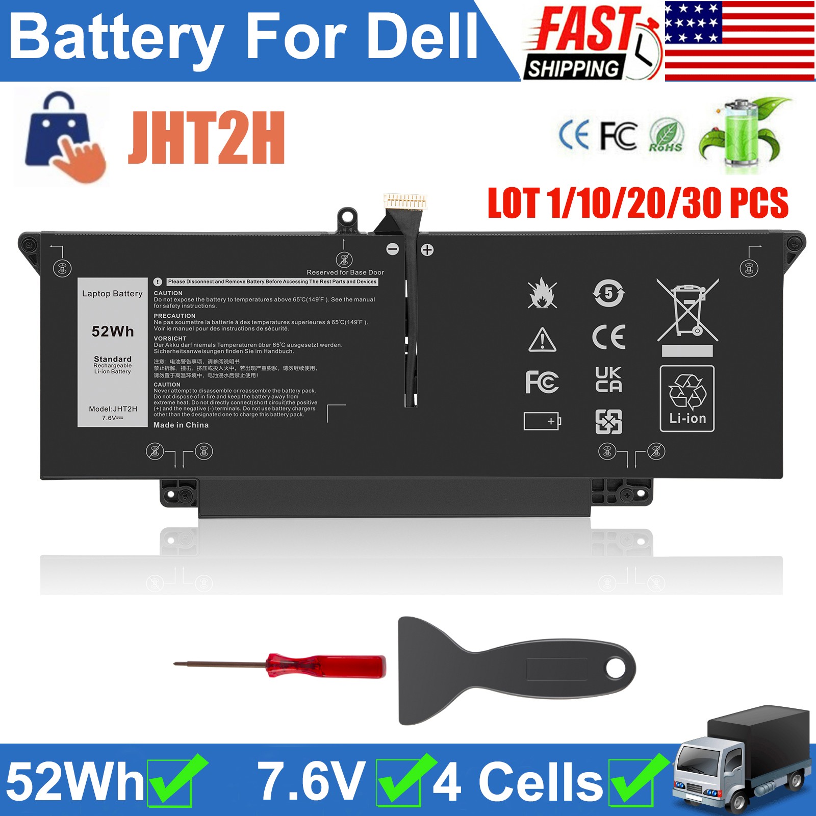 ✅LOT JHT2H BATTERY FOR DELL Latitude 7410 7310 4V5X2 0WY9MP 0HRGYV 04V5X2 52Wh