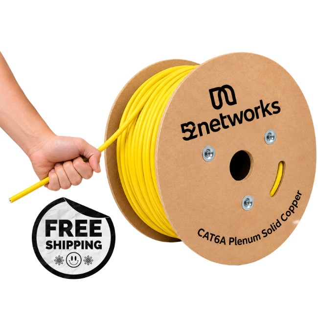 52networks Cat6A Plenum Solid Copper 1000ft 23AWG 750MHz 10Gbps UTP Cable Yellow