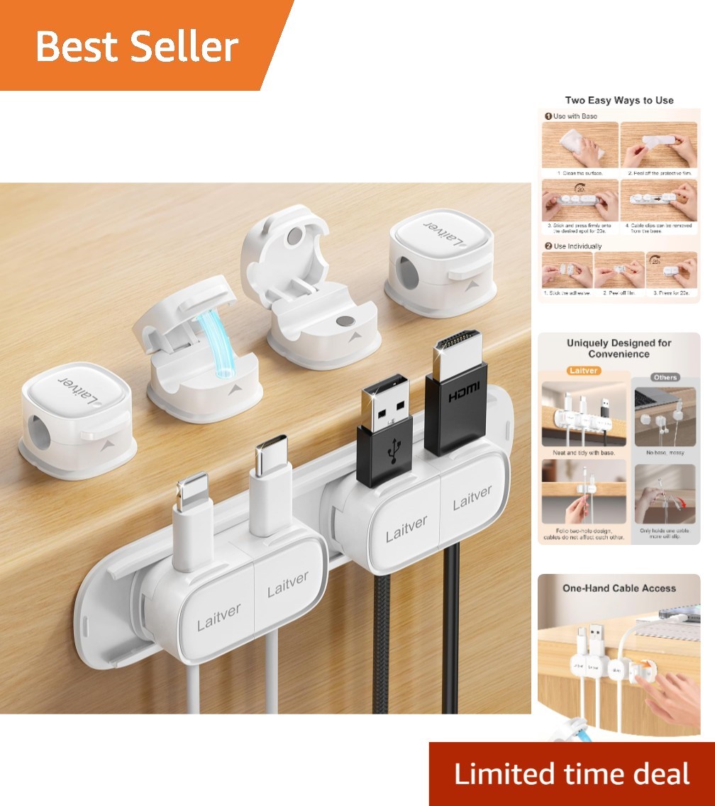 Durable Magnetic Cable Clips - Organize Charging Cords Neatly at Home or Office