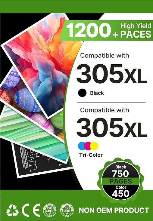 Compatible HP 305XL Ink Cartridges 2 Pack Black & Tri-Color Inkjet