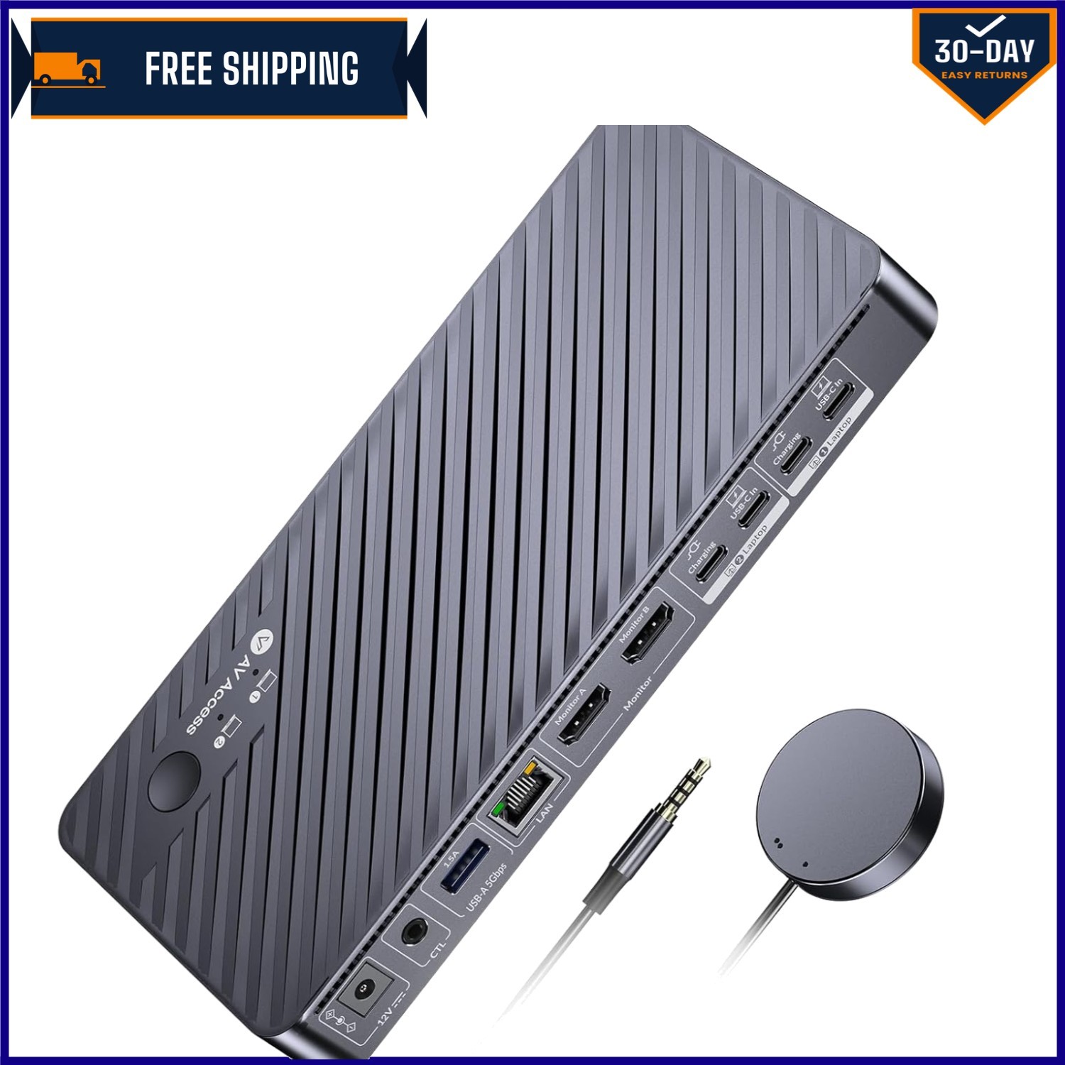 Compact 2-Laptop KVM Switch Docking Station with 4K Support & USB-C Charging