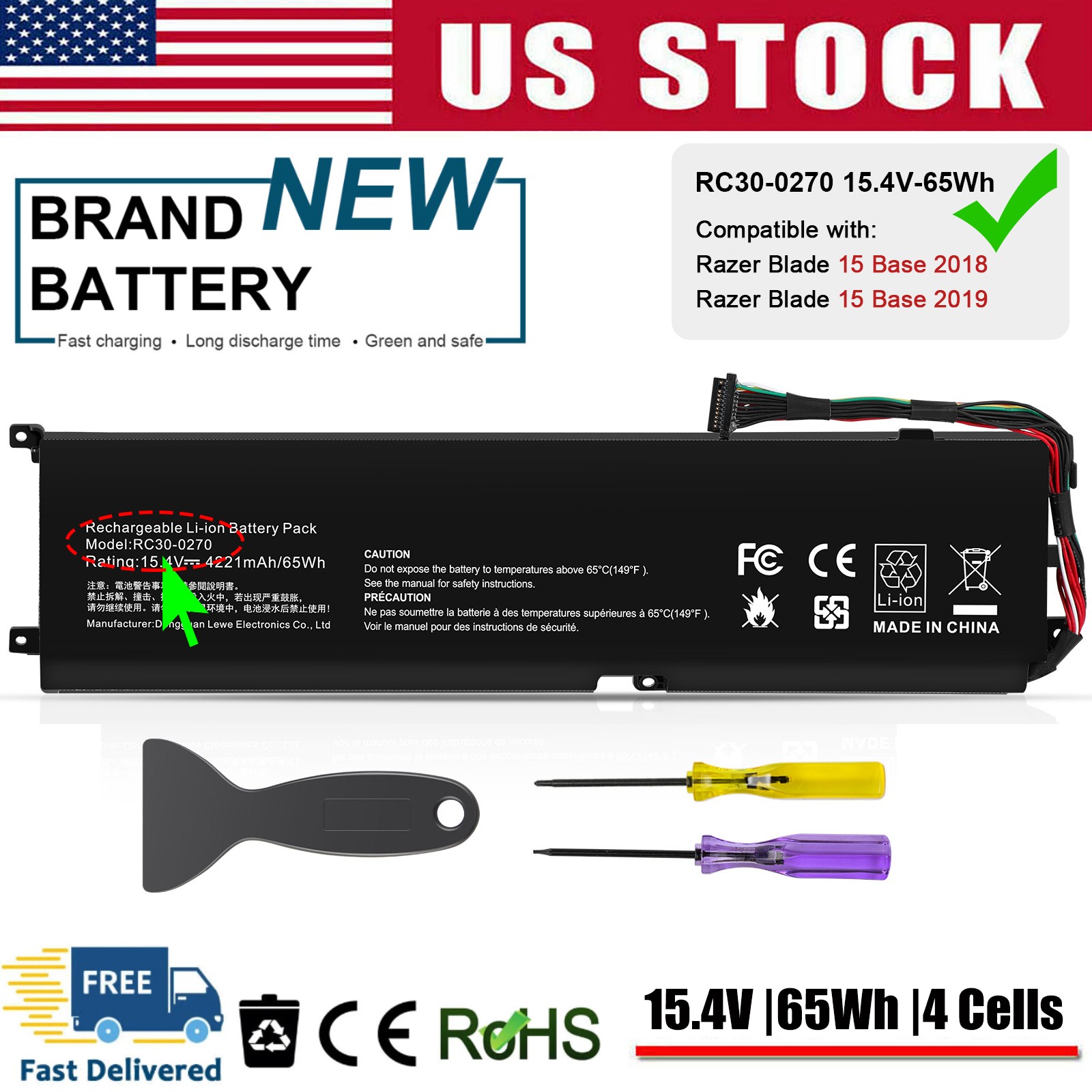 RC30-0270 65Wh Laptop Battery For Razer Blade 15 Base 2018 2019 RZ09-0270 15.4V