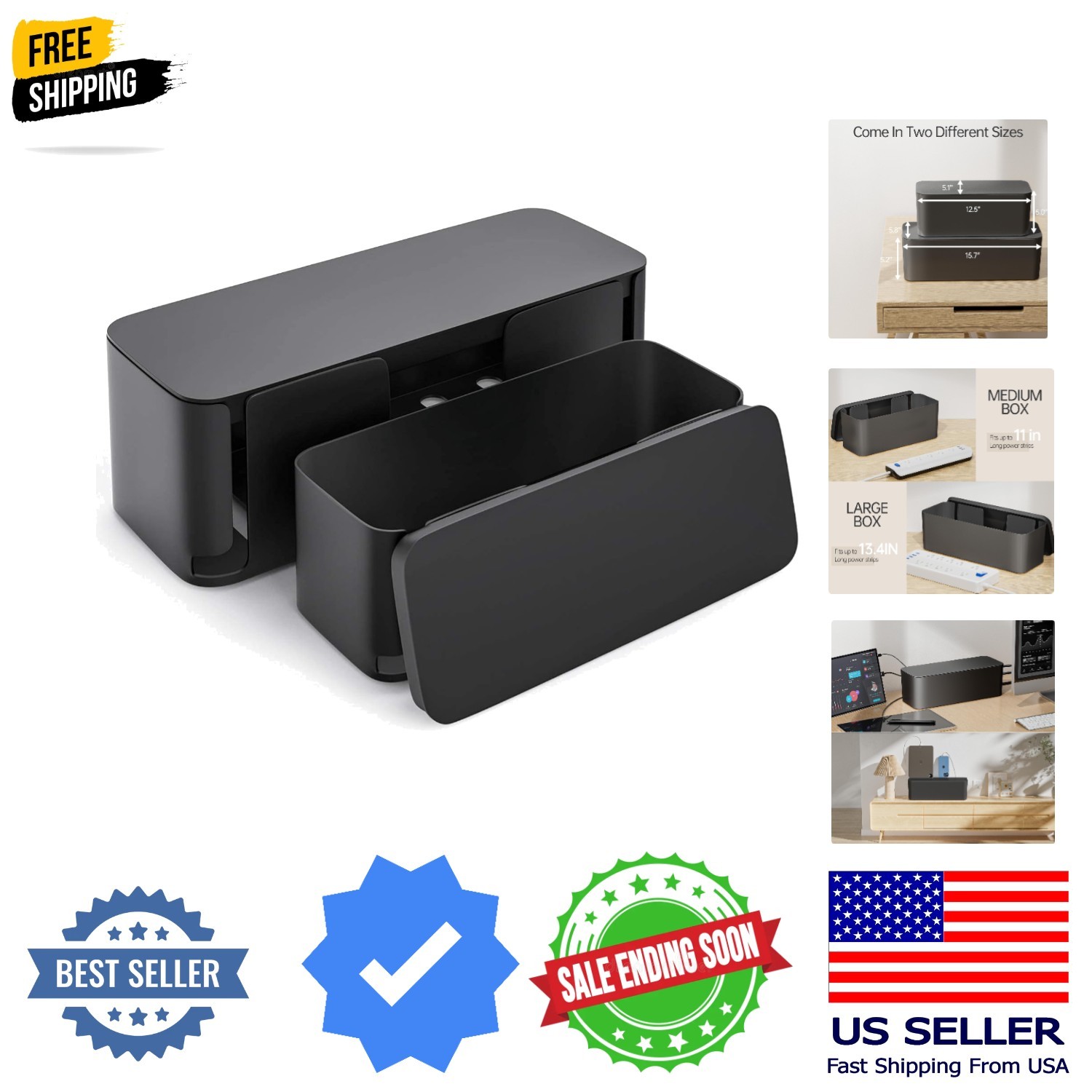 2 Pack Cable Management Box, Pet Friendly Cable Box Organizer for Home & Offi...