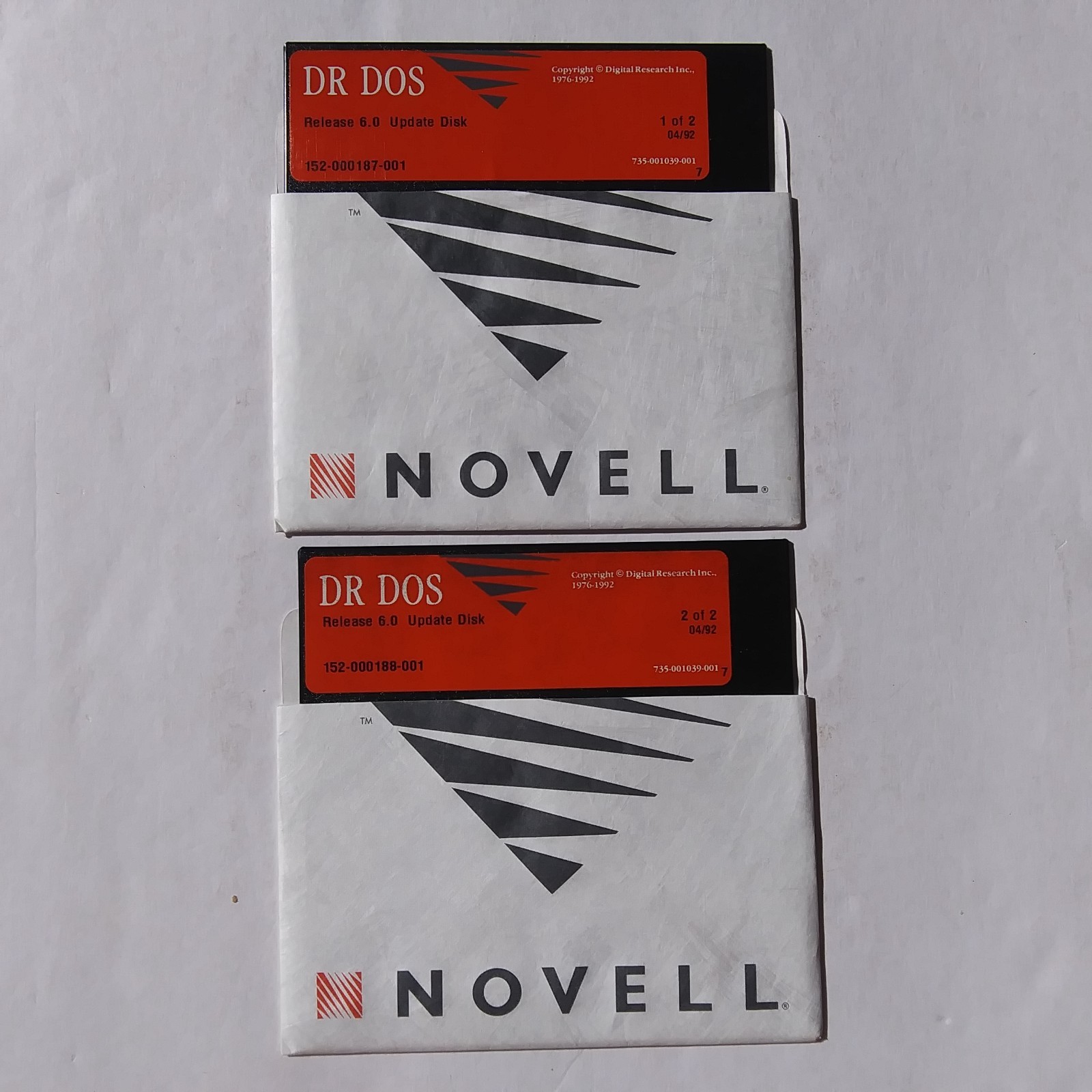 Novell DR DOS 6.0 Update Disks 1 & 2 Vintage 5.25" Floppy Digital Research 1992