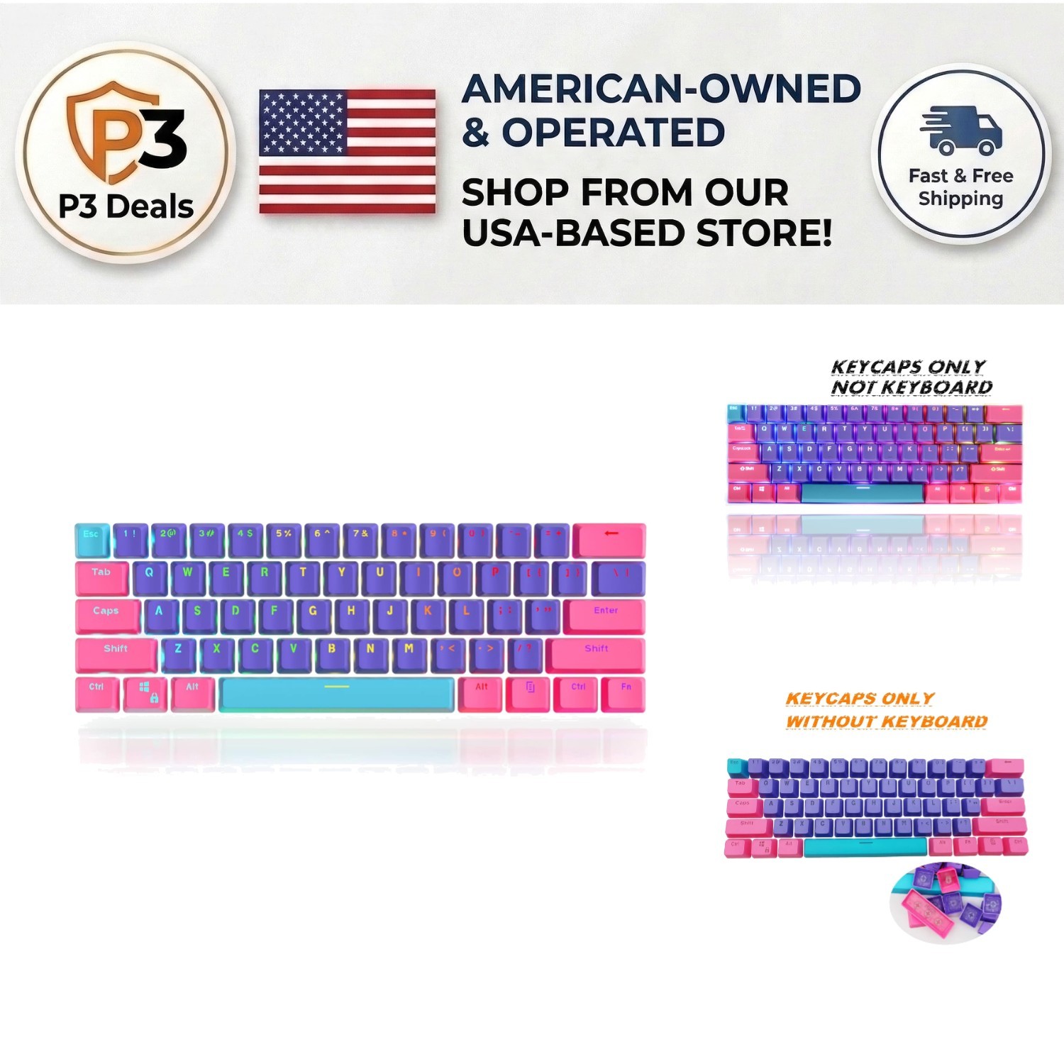 PBT Backlit Keycaps – 60% Keyboard Upgrade with Keycap Puller Included