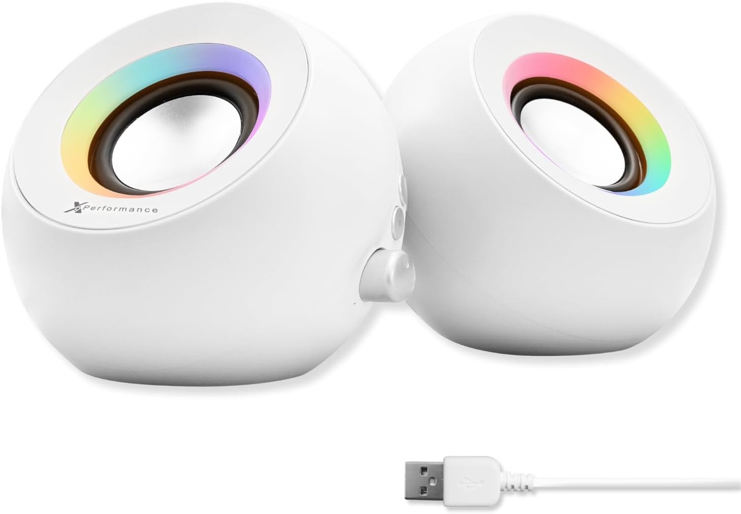X9 Performance White Computer Speakers with RGB Lighting, Bluetooth, USB, and AU