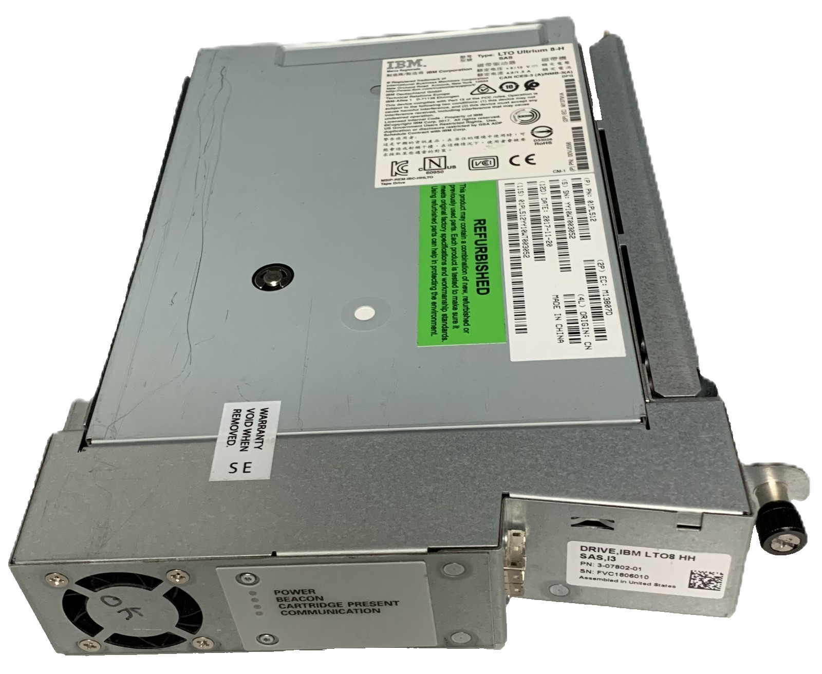 Quantum IBM LTO8 HH SAS Loader Module i3 01PL512 3-07802-01 TEST REPORT INCLUDED