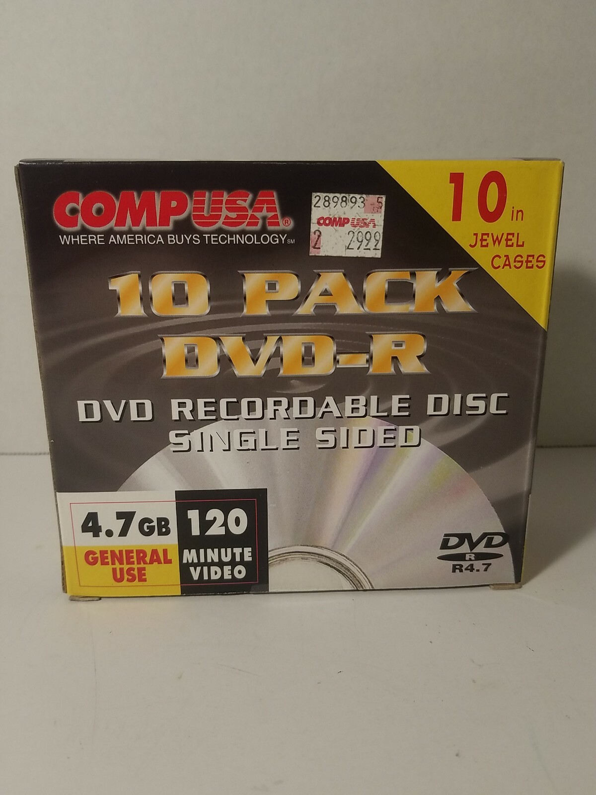 CompUSA 10 Pack DVD-R Recordable DVDs 4.7 GB in Jewel Cases. New In Box