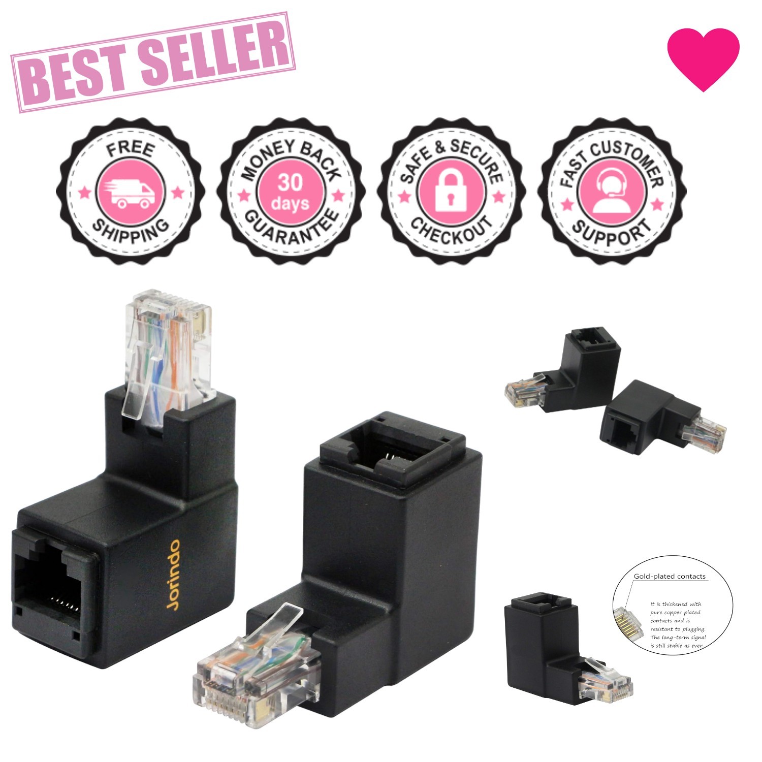 Durable 90 Degree Ethernet Network Connector – 2 Pack with Anti-Interference
