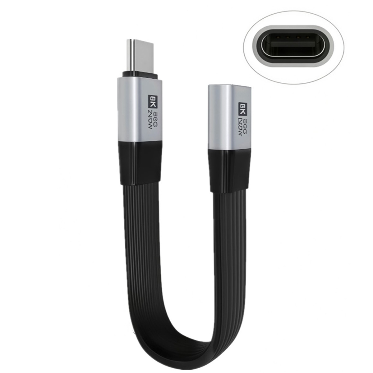 7.87 Inch USB C Short Flat Extension Cable Support PD 240W/80Gbps/8K@60Hz Video