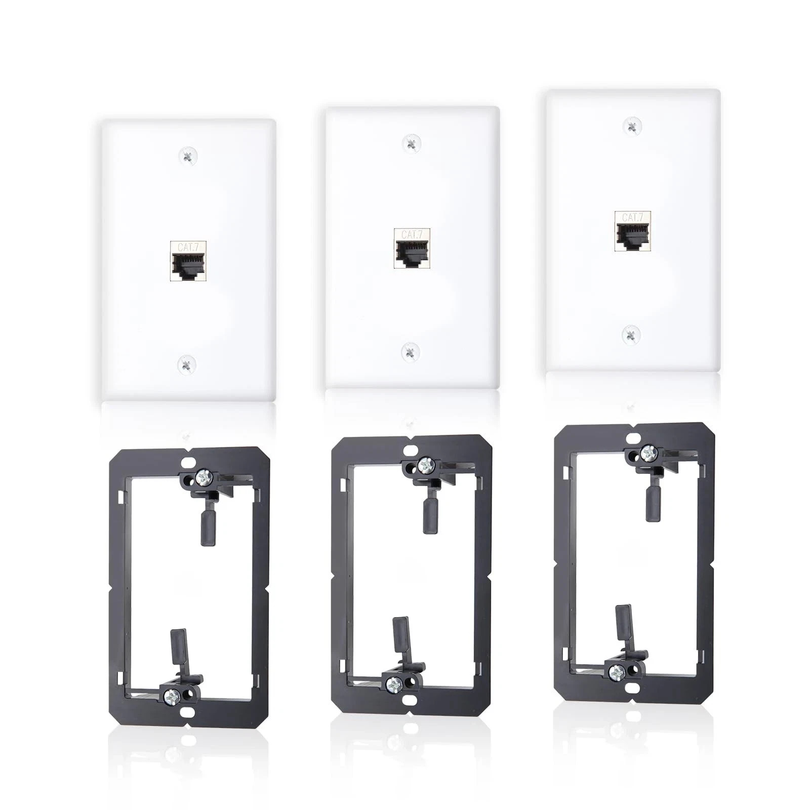 3 PCS CAT7 Ethernet Wall Plate 1 Port RJ45 Keystone Jack Female To Female