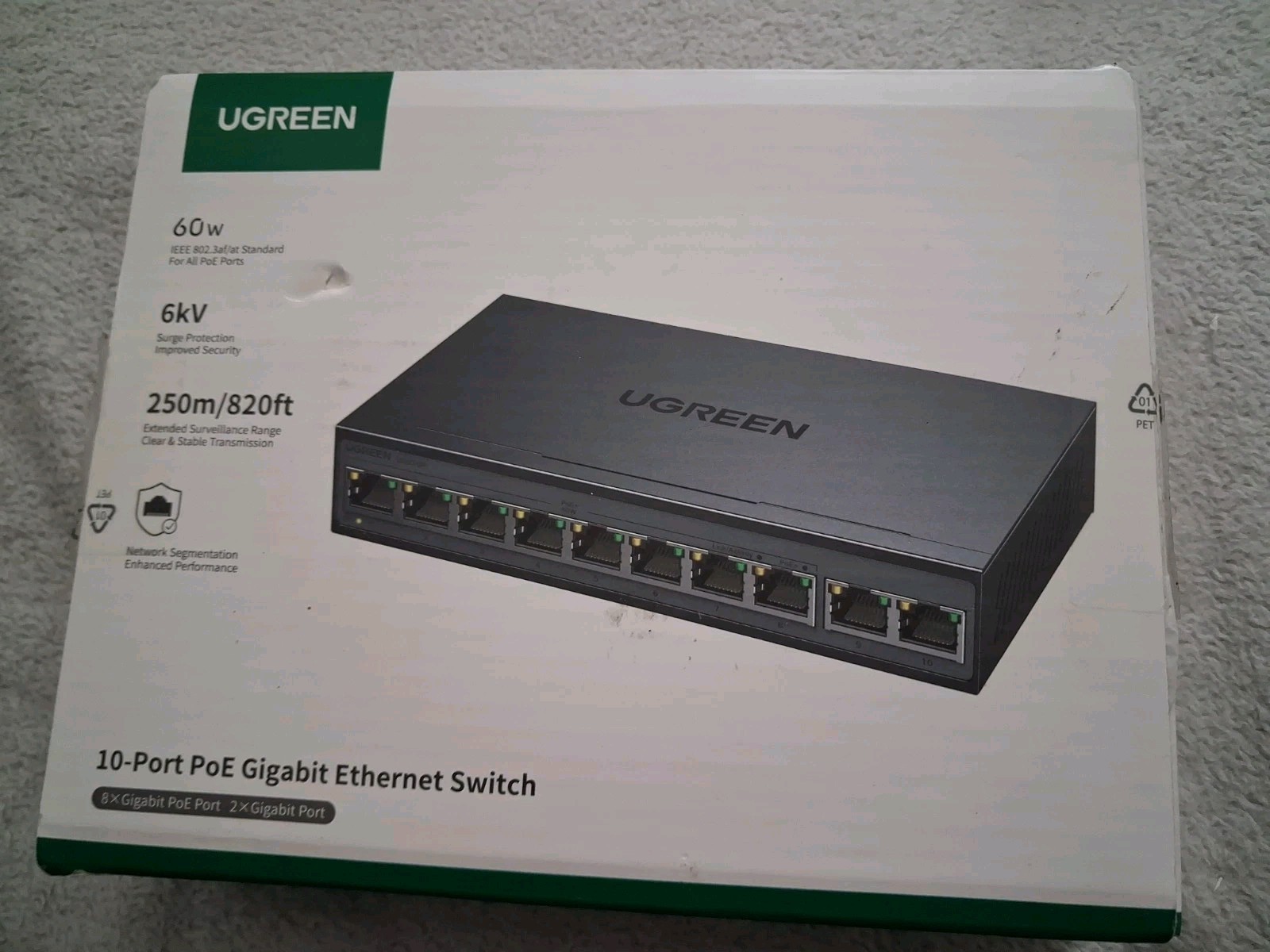 UGREEN Ethernet Switch, 10-Port Poe Switch, 8 Poe+@60W + 2 Gigabit Uplink