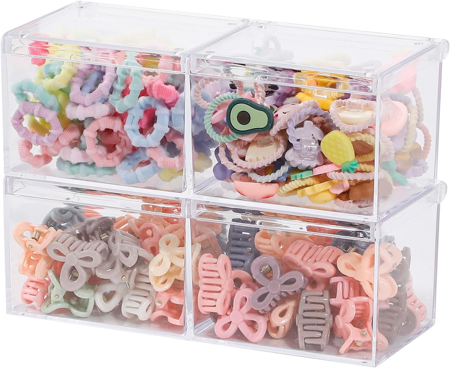 Clear, 2 Pack, Small Hair Ties Organizer Box with Lid