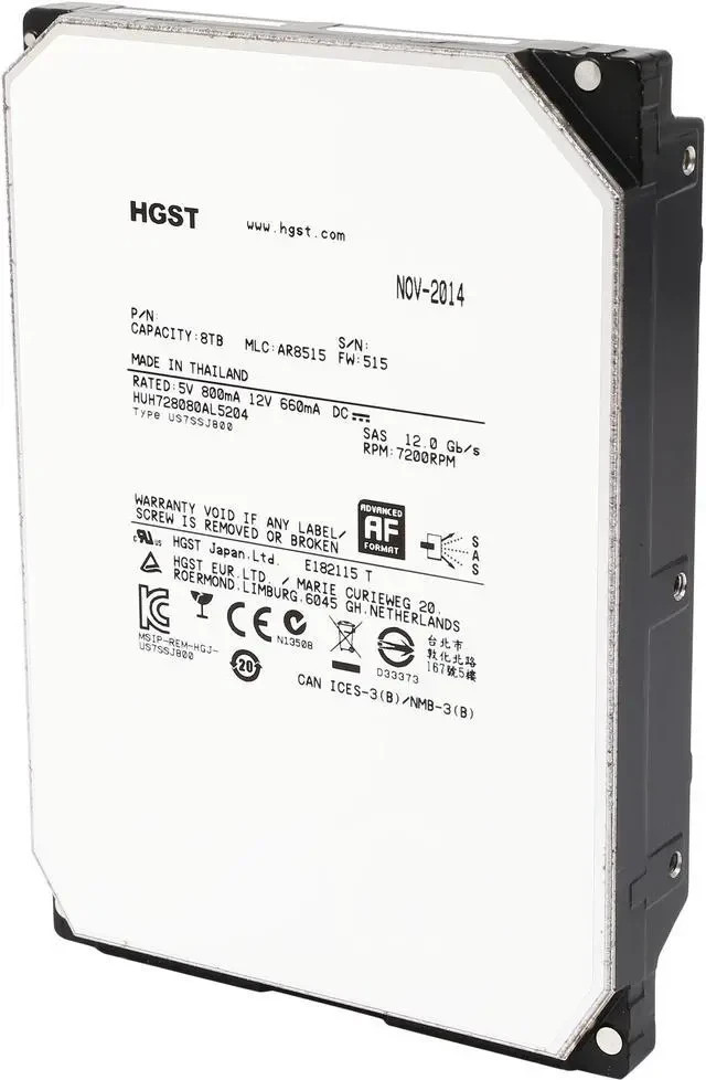 HGST Ultrastar  8TB Internal 7.2K RPM SAS 12G 3.5'' (HUH728080AL5204) HDD