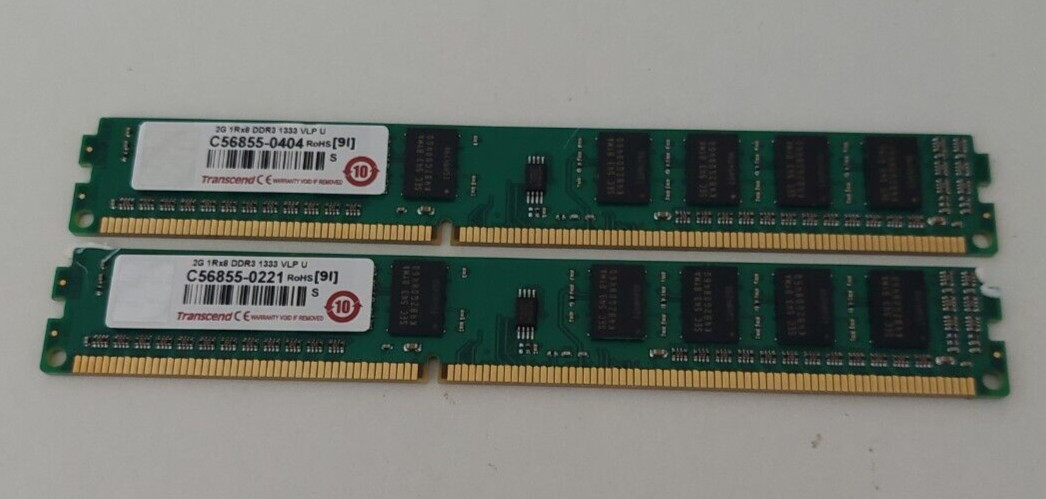 4GB KIT ( 2GB x 2 ) Transcend RAM DDR3 1333 VLP Very Low Profile Memory UDIMM