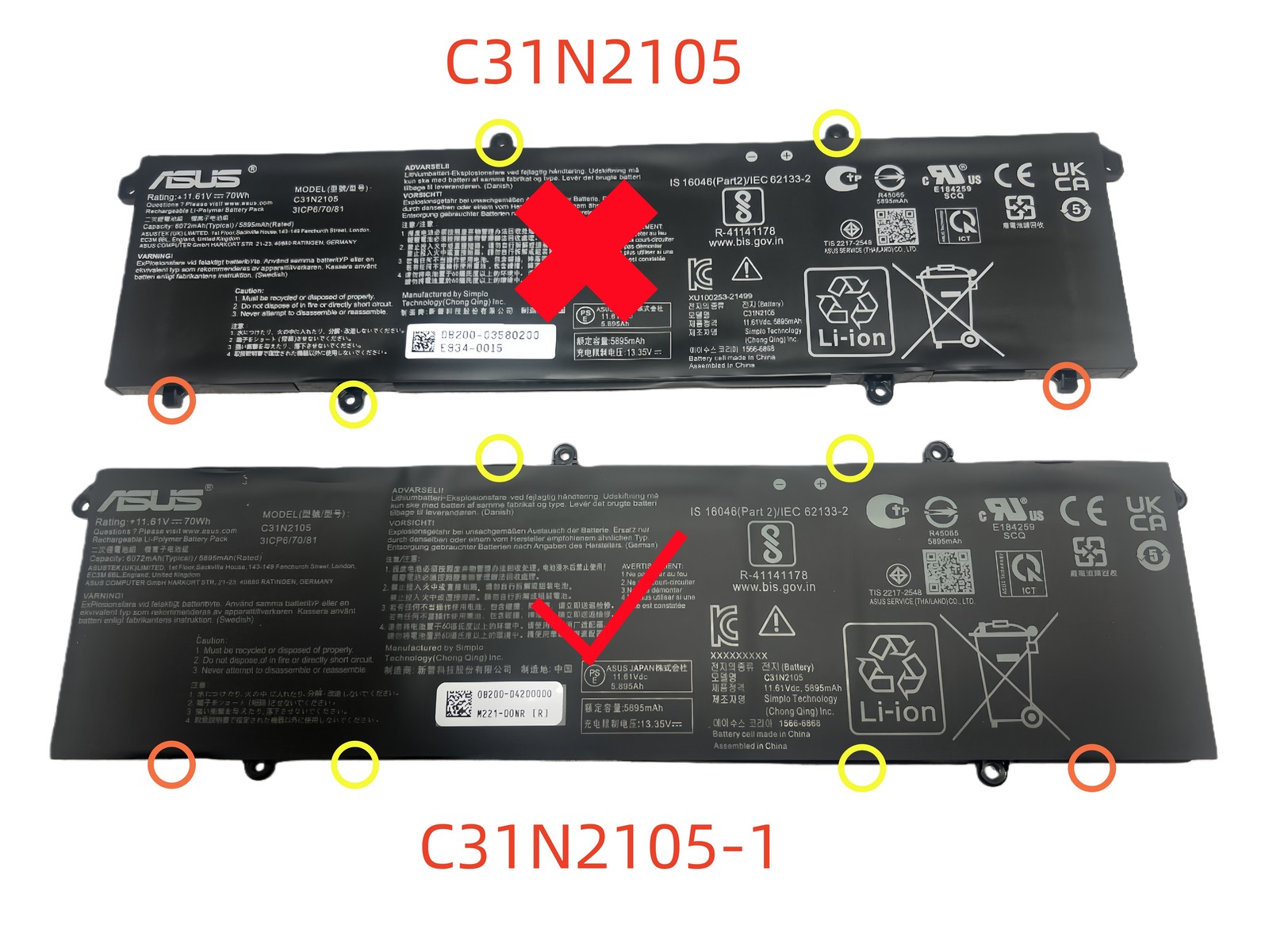 Genuine C31N2105-1 OEM Battery for ASUS K5504VN K6502VJ K3605ZU K3605VU K3605VV