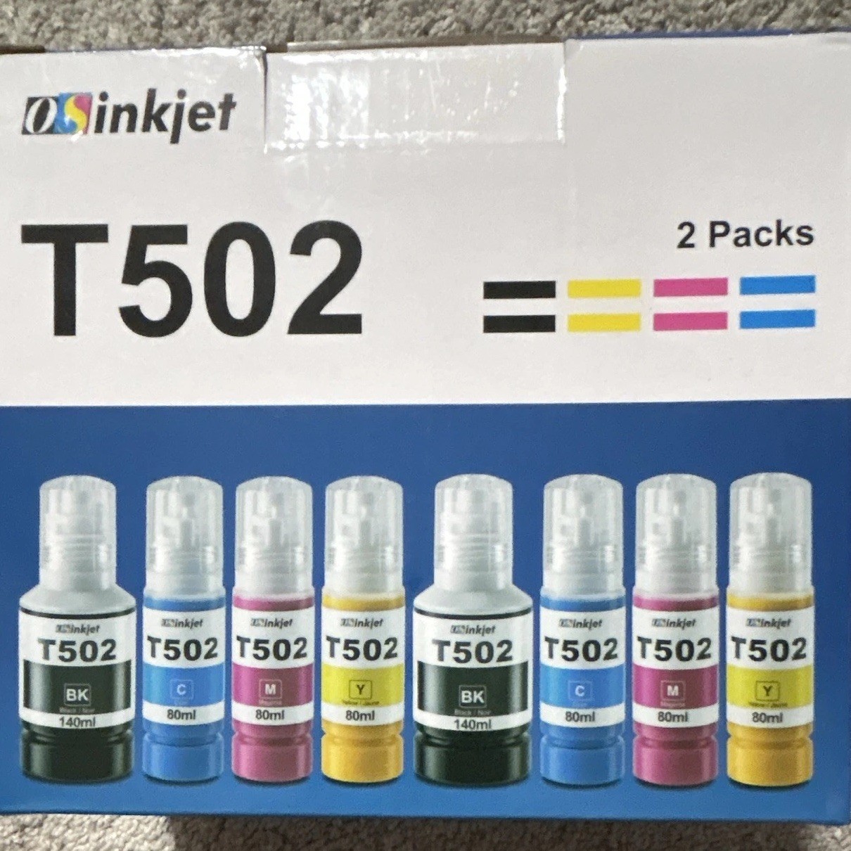 OSinkjet T502 Ink Bottle 2-Pack Black/Cyan/Magenta/Yellow for Epson ET-2700