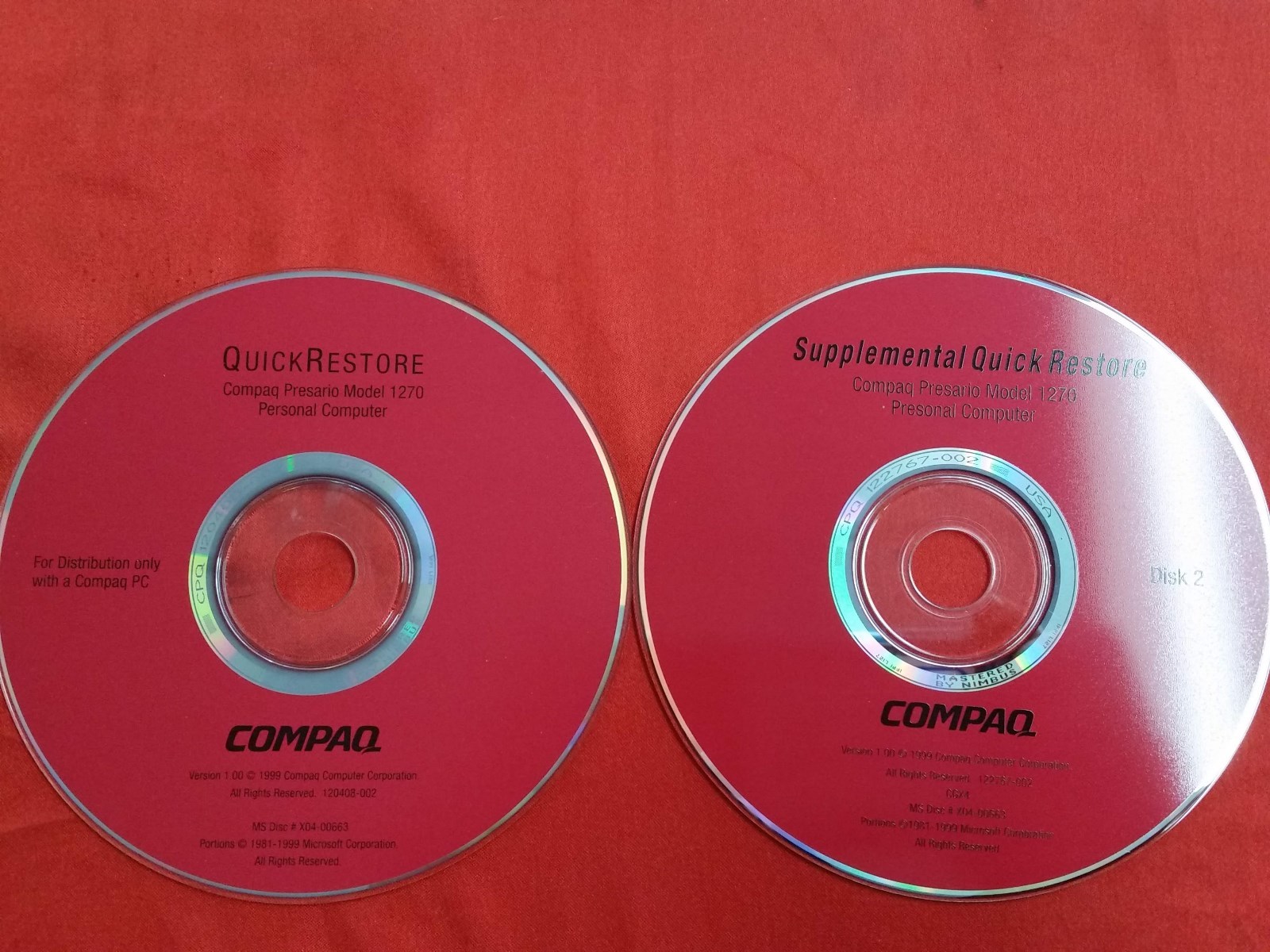 Genuine Compaq Presario Model 5282 + Supplemental Quick Restore Disk