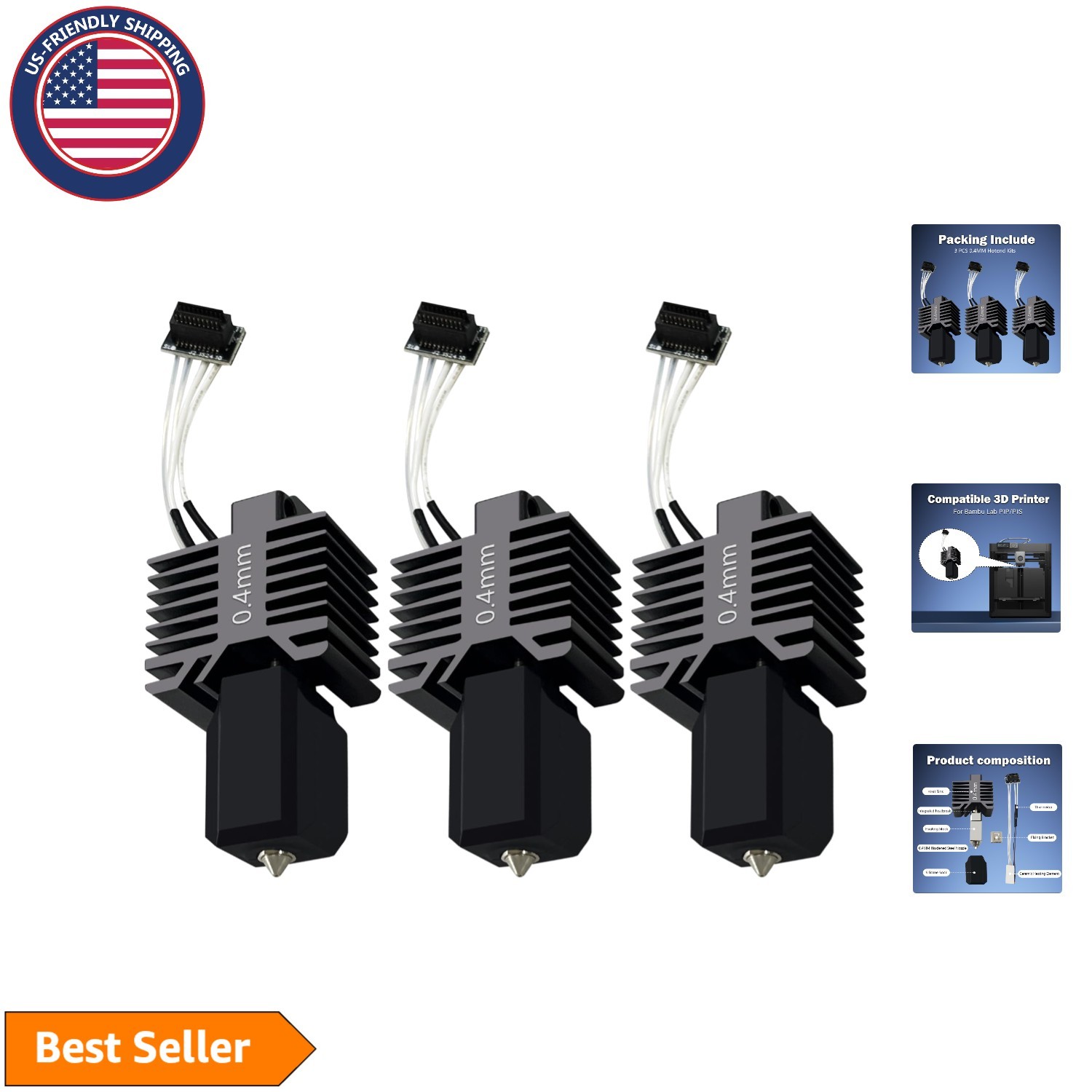 3PCS P1P/P1S Upgraded 0.4mm Hotend Kit for Bambu Lab