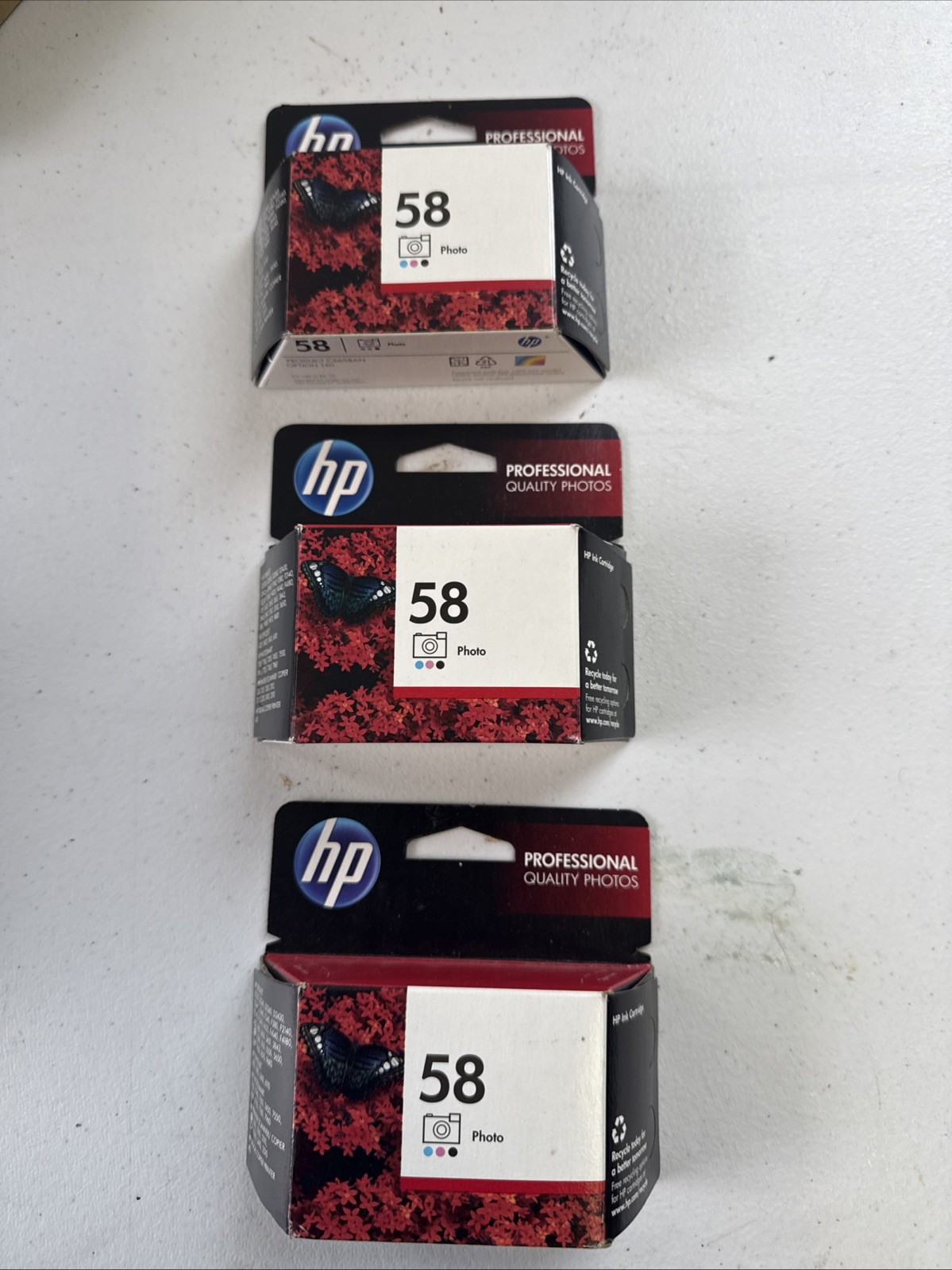 Set Of 3 NEW Genuine HP 58 Photo Color Ink Cartridge C6658AN Option 140 Exp 2014