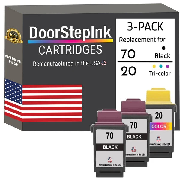 DoorStepInk Compatible Ink Cartridges for Lexmark #70 2Black / #20 Tri-Color-USA