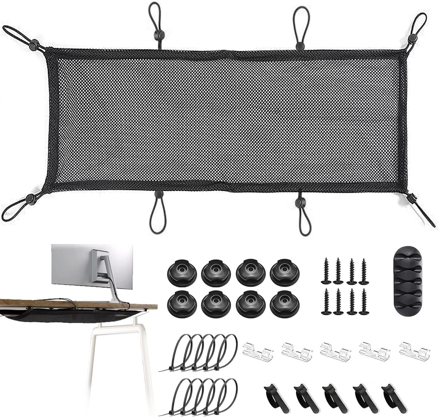Under Desk Cable Management Net 36pcs Under Table Cord Management Mesh Organizer
