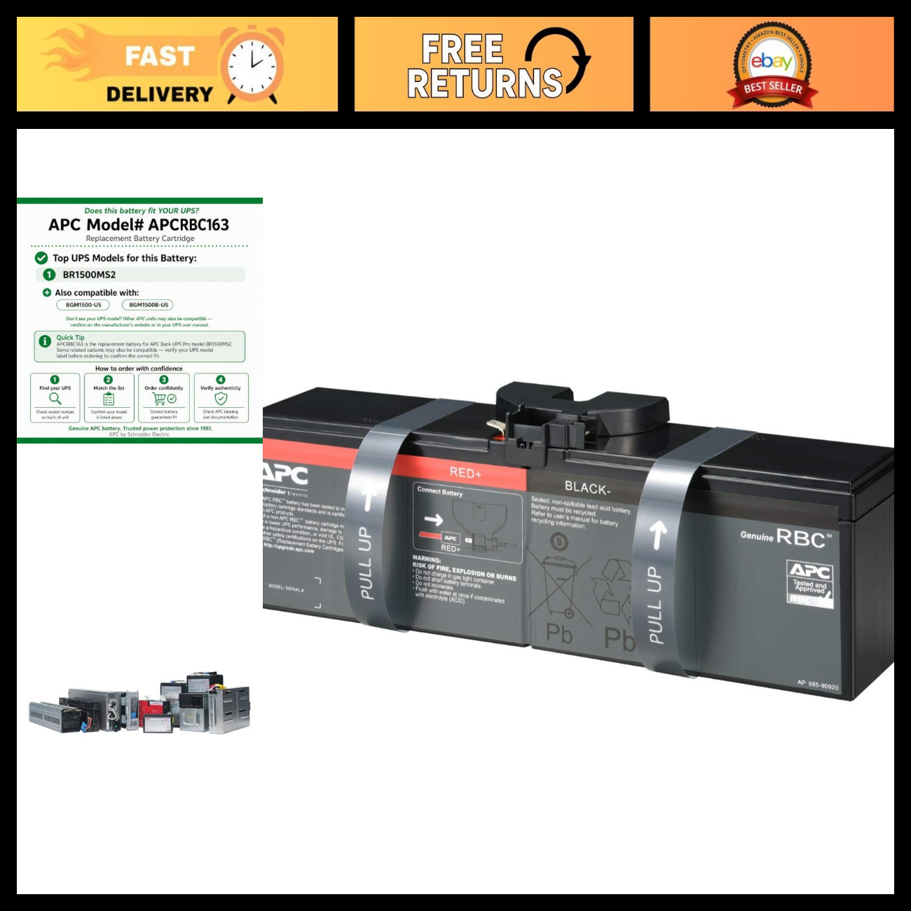 Replacement UPS Battery APCRBC163 for Sine Wave BR1500MS2 - High Capacity, Relia