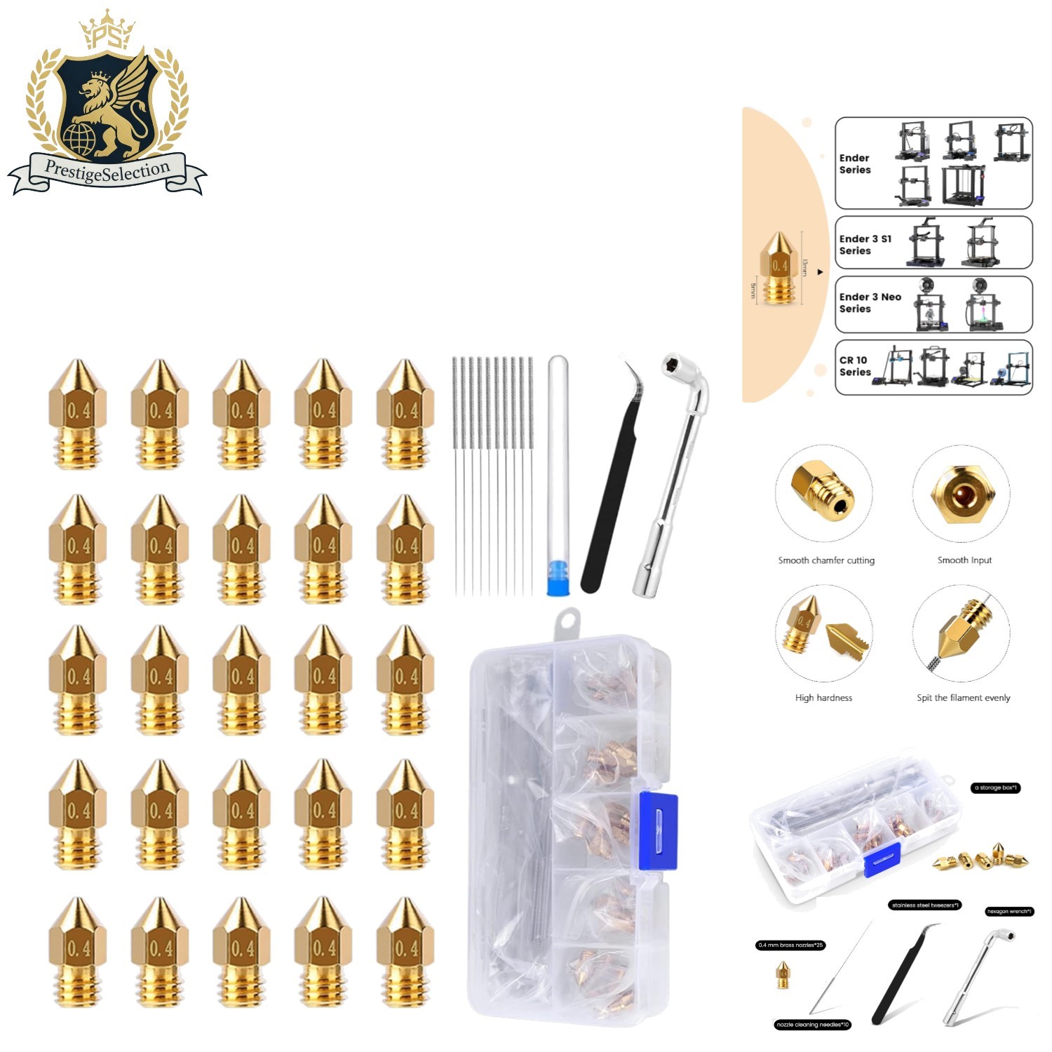 25PCS 0.4MM Brass Nozzles Set for Ender 3 Printers - Ultimate 3D Printing Kit