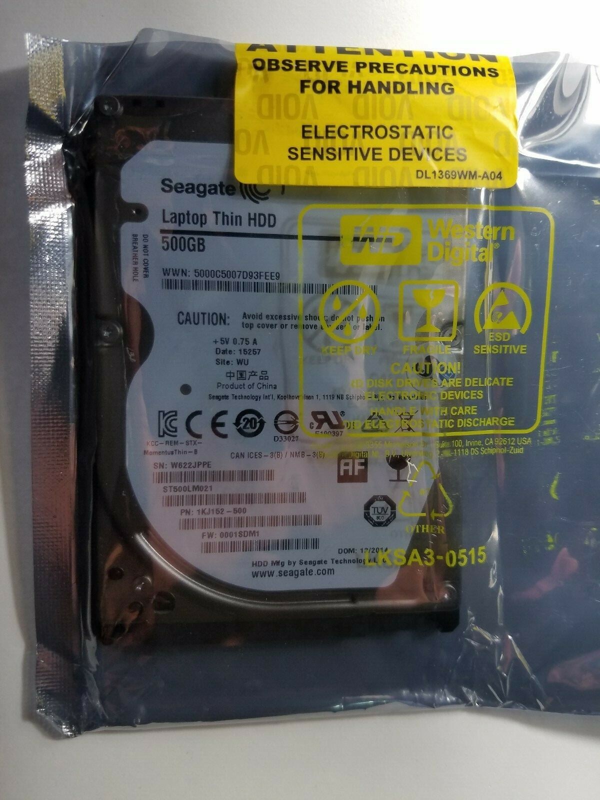 New-Genuine Seagate ST500LM021 Thin HDD 1KJ152-500 F/W: 0001SDM1 500GB WU (21-4)
