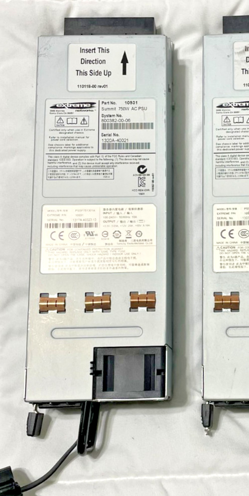 Extreme Networks Summit 750W AC Power Supply 800382-00-06 PSSF751301A - Untested