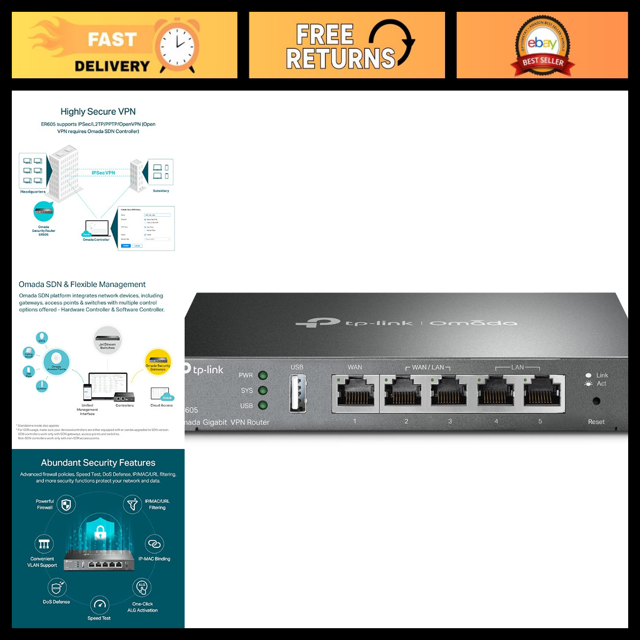 Wired Gigabit VPN Router, High-Speed Network Security, Ethernet Connectivity
