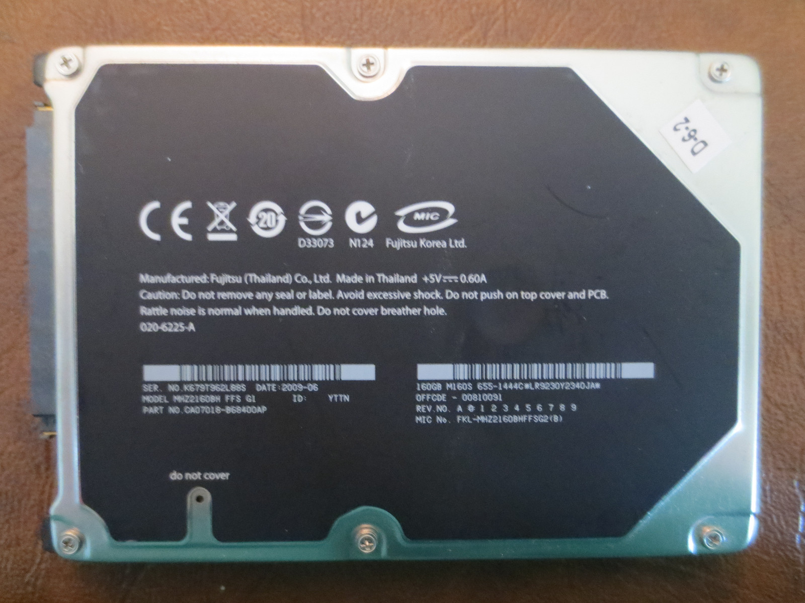Fujitsu MHZ2160BH FFS G1 CA07018-B68400AP 0FFCDE-00810091 160gb 2.5" Sata HDD