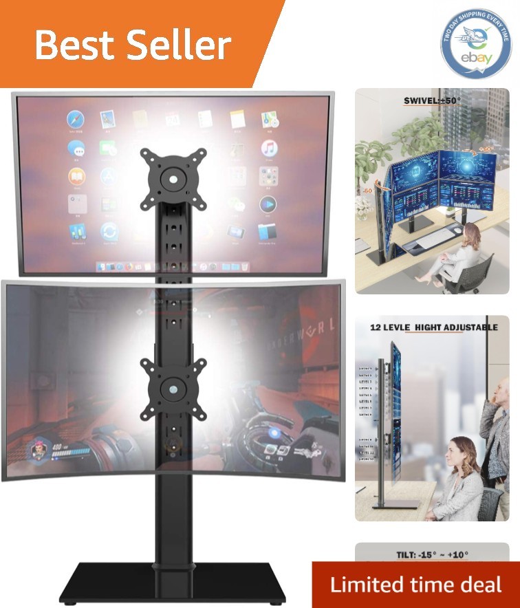 Free-Standing Dual Monitor Mount - Sleek Design with 12 Level Height Adjustment
