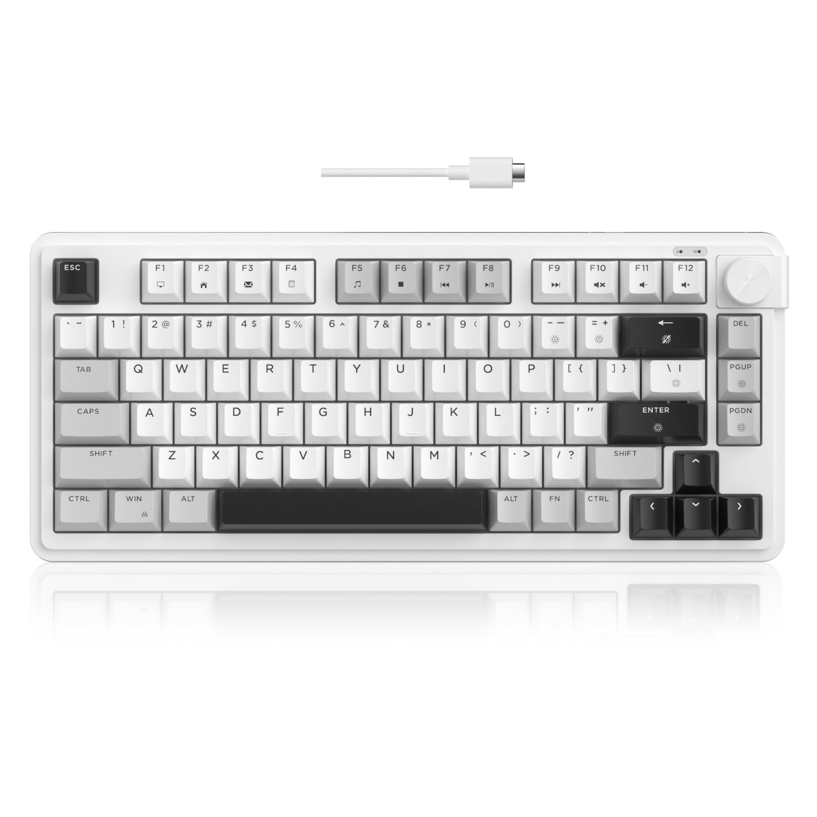 80% Gaming Keyboard RGB Backlit Wired Mechanical Feel Volume Knob 80 Keys PC