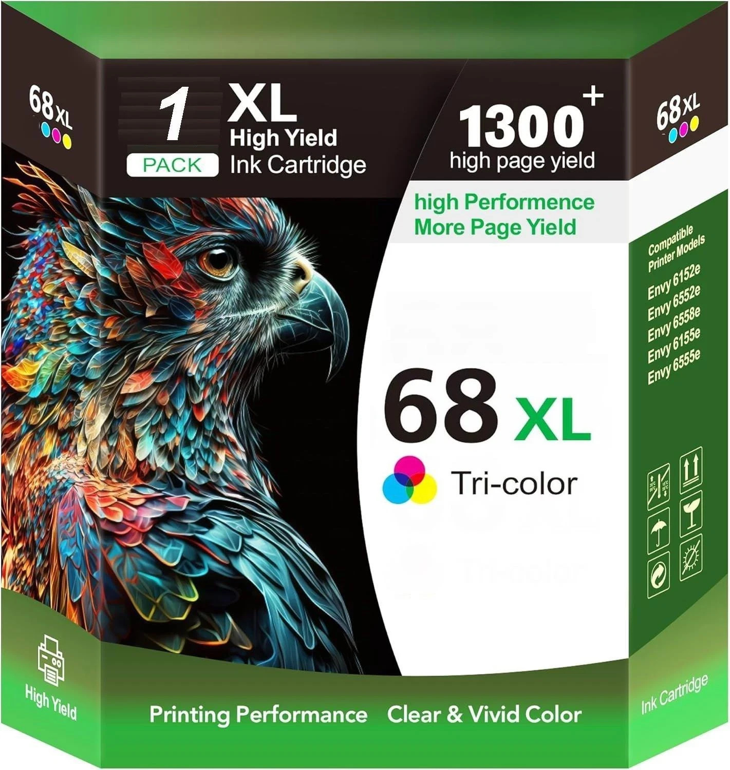 68XL Color High Yield Ink Cartridges Compatible with HP Envy 6555e 6552e 6155e