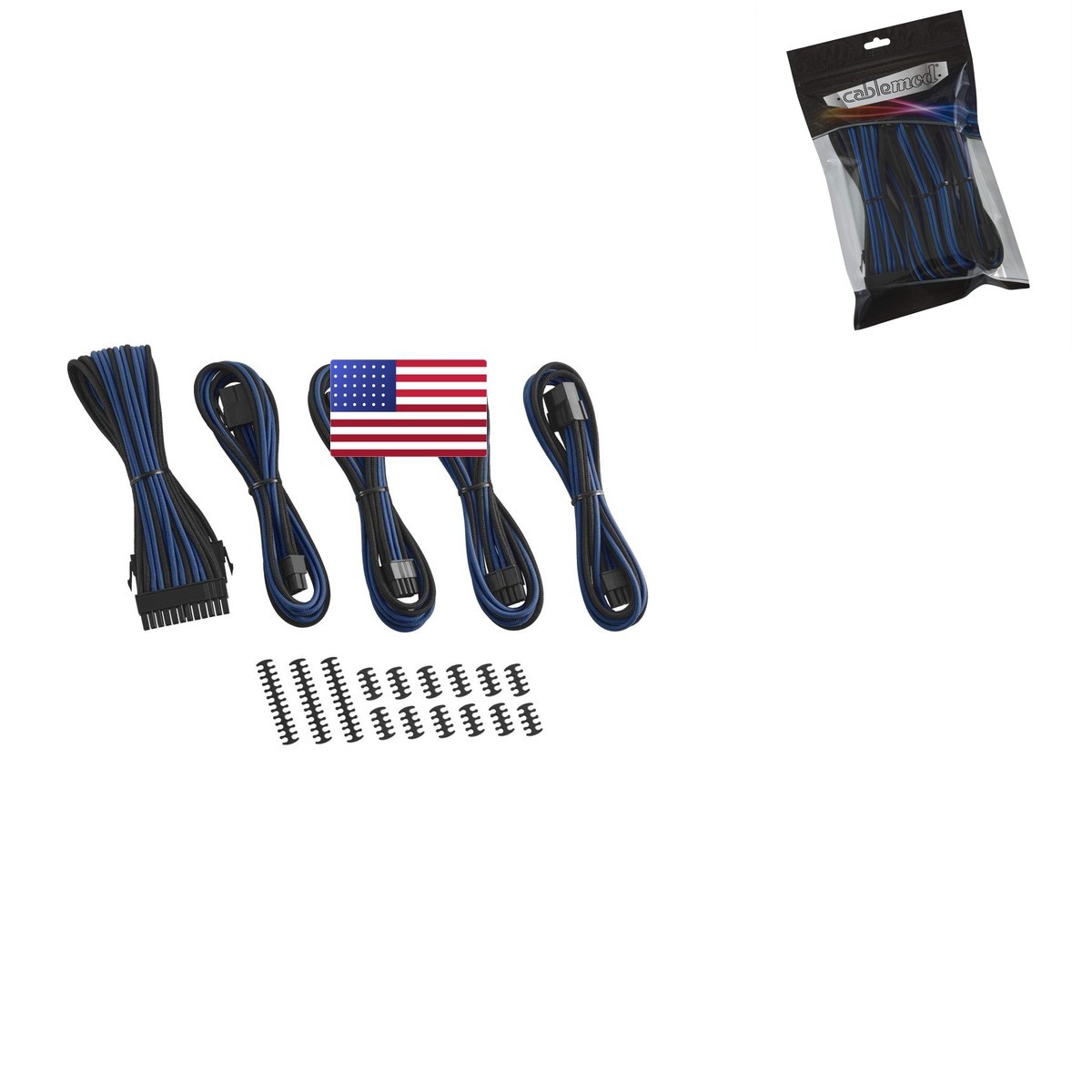 CableMod 8+8 Series Classic ModFlex Cable Extension Kit - Black + Blue