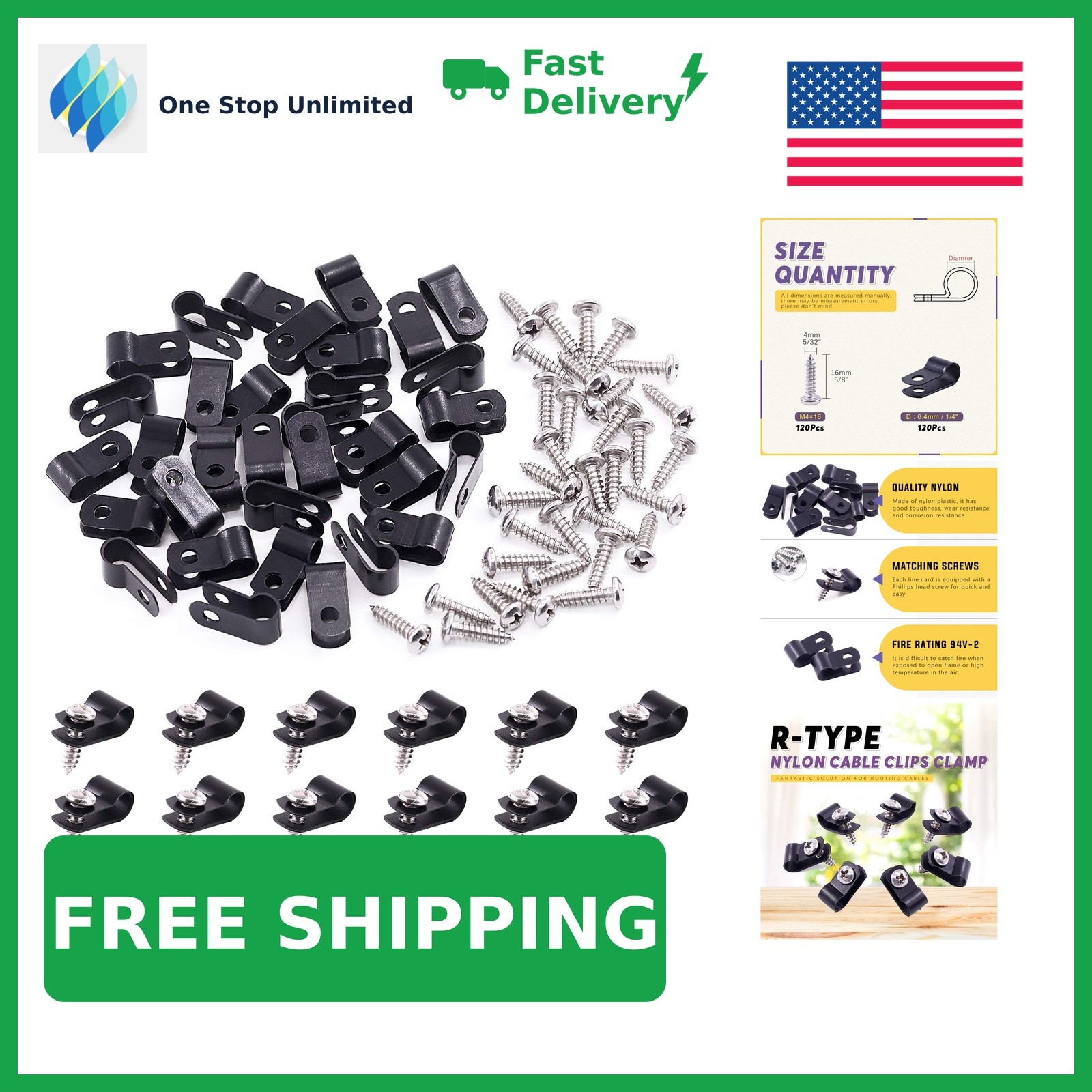 Swpeet Nylon R-Type Cable Clips 1/4 Inch Black