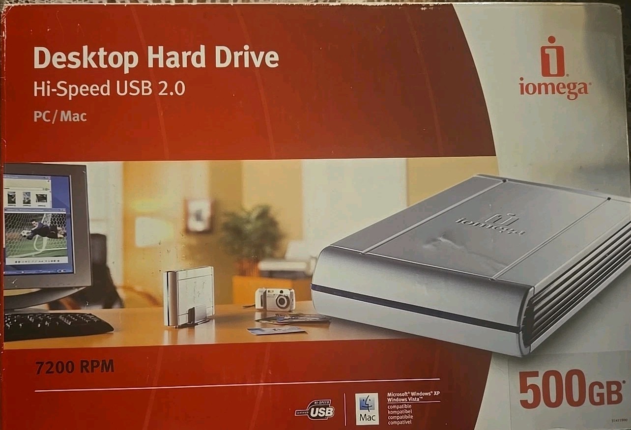 Iomega 500GB Desktop Silver Hi-Speed USB 2.0 External Hard Drive PC 7200 RPM New