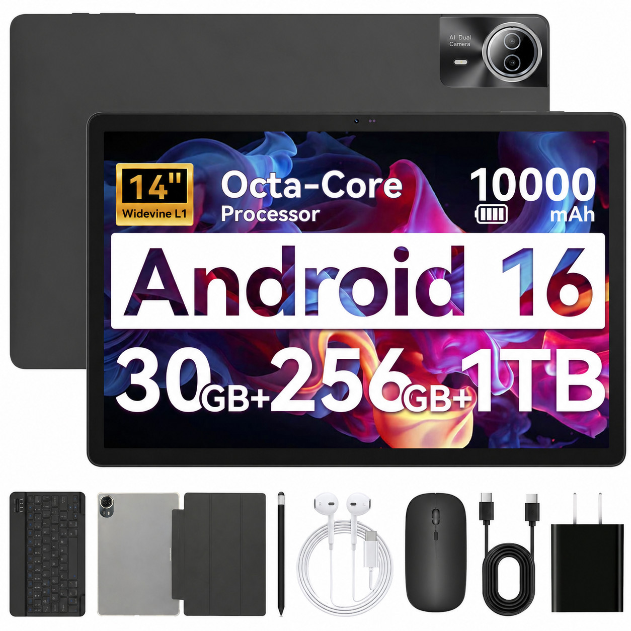 14 inch Touch Screen Tablet Android 16 30GB RAM 256GB ROM 10000mAh WiFi 8-core
