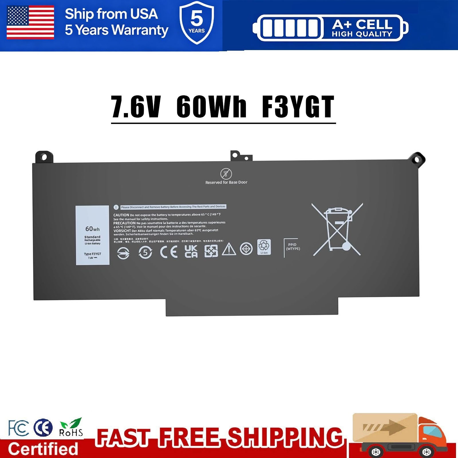 F3YGT DM3WC Battery For Dell Latitude 12 13 14 E7280 E7480 7480 7490 7380 7390