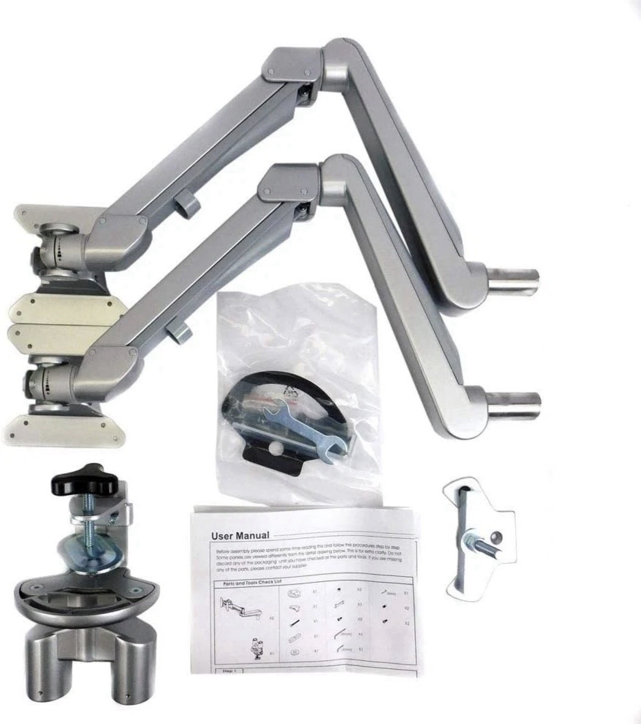 ESI EDGE2-V4-SLV Dual Monitor Desk Mount Silver Tilt/Rotate VESA 75/100