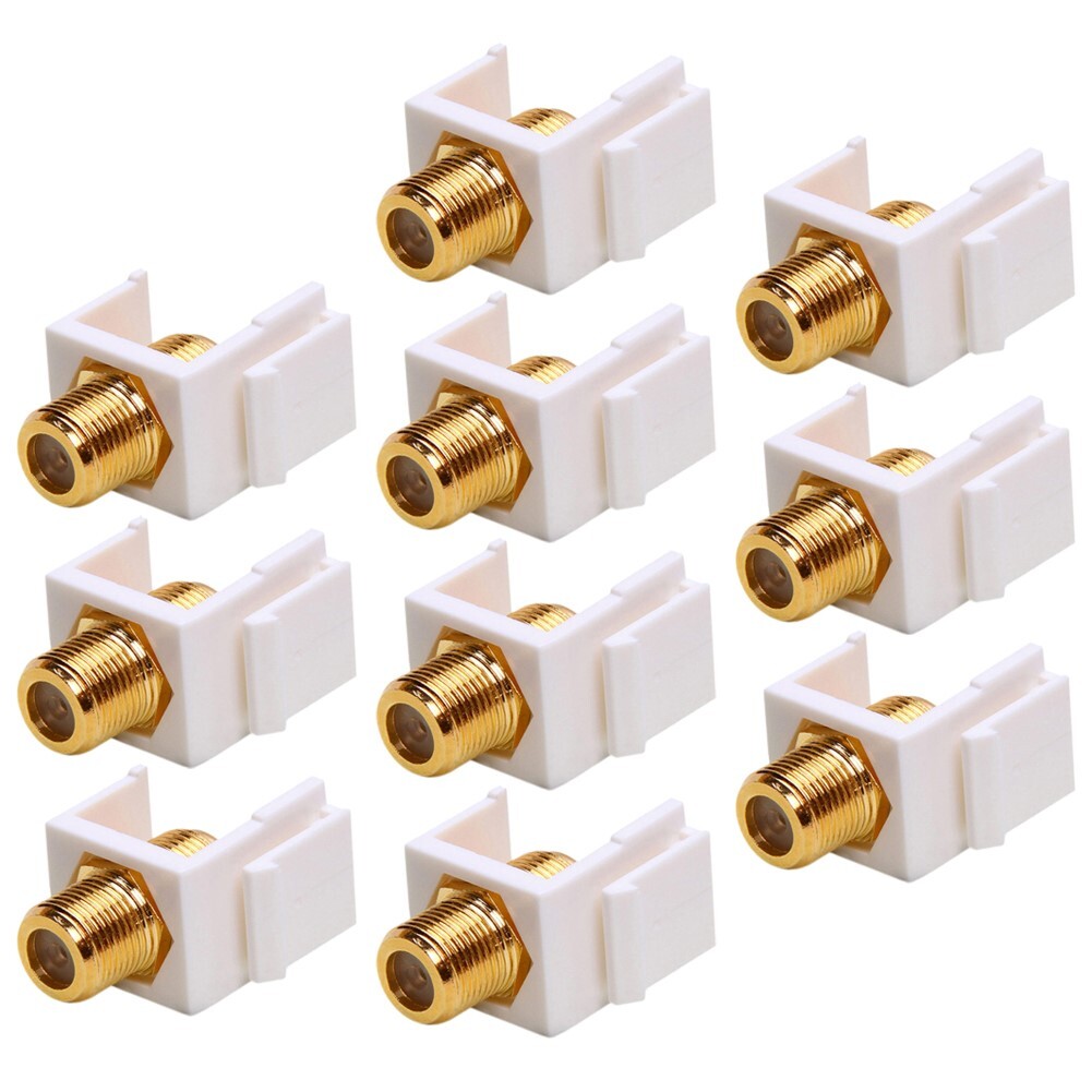 10x F Type Keystone Jack Insert Snap In Connector Coax Cable RG6 RG59 Gold White