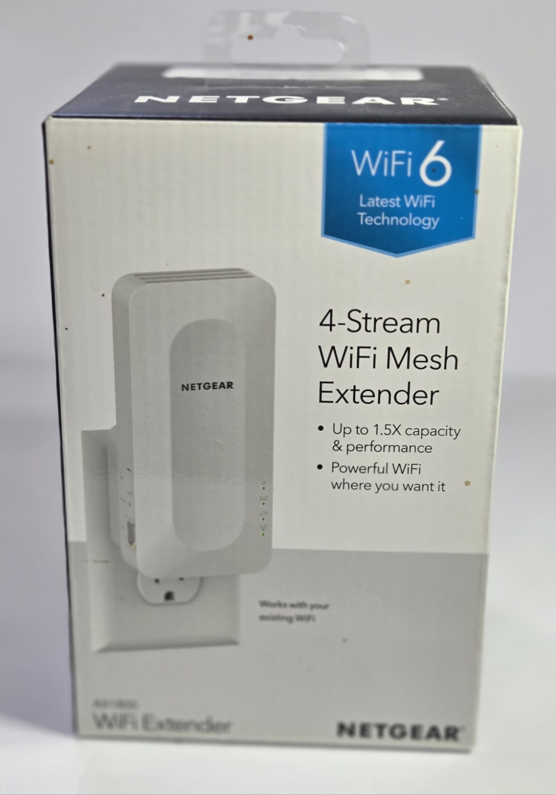 NETGEAR AX1800 WiFi 6 Mesh Extender EAX14 4-Stream Dual-Band Wall-Plug In Box