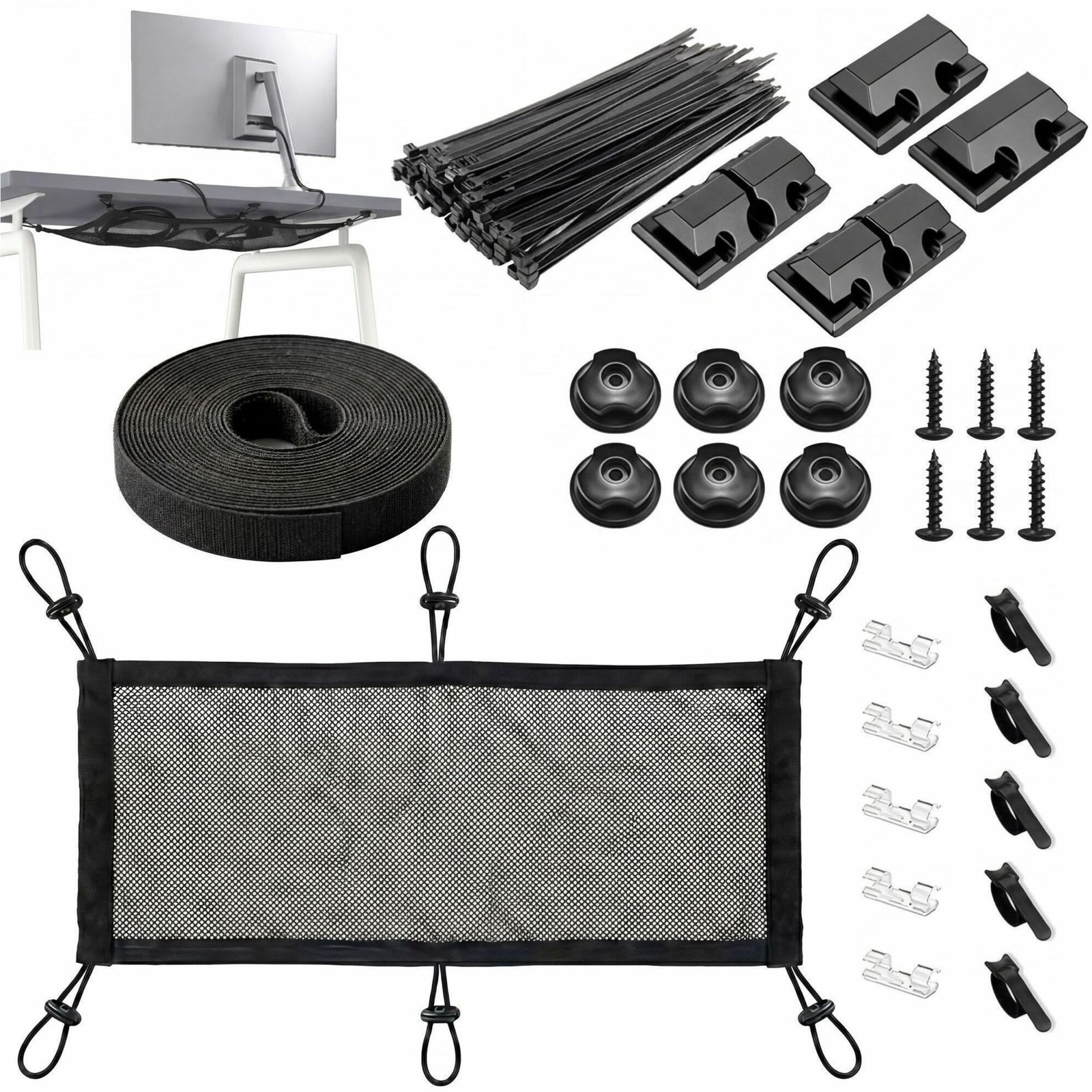 Turonic DM2 Cable Management Under Desk Net Kit and Cable Organizer System -