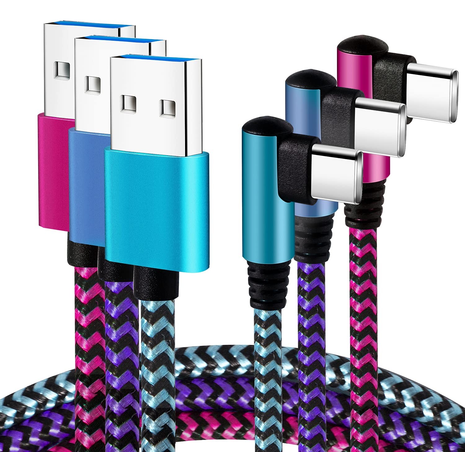 Teeind USB Type C Cable 2.1A Fast Charging: [90 6, blue/magenta/purple 