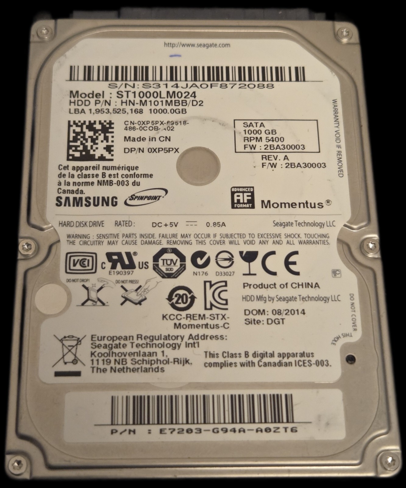 Seagate Momentus ST1000LM024 1TB 2.5" SATA III HDD