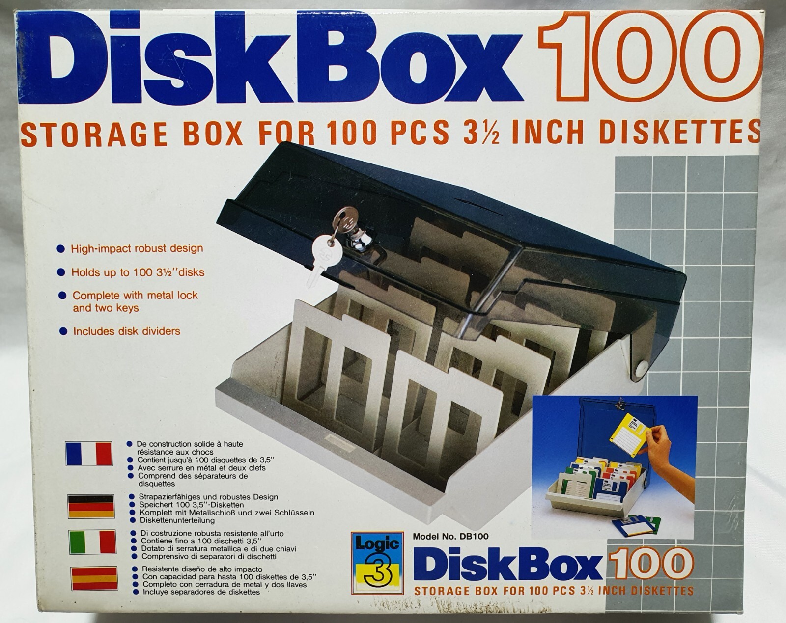 LOGIC3 DISKBOX 100 storage box for 100 pcs 3 1/2 inch floppy discs NEW
