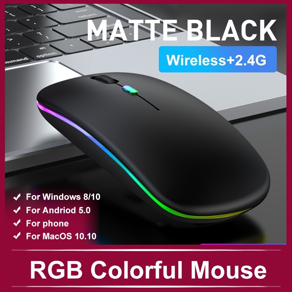 Rechargeable RGB Wireless Mouse–Silent LED Backlit Optical for Laptop,PC & i Pad
